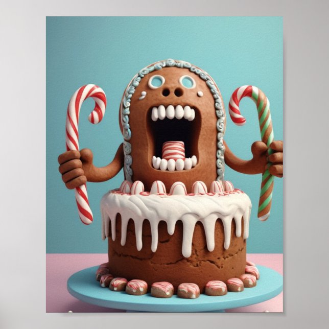 Poster Funny Gingerbread Cake Art – Cute Christmas Candy  (Frente)