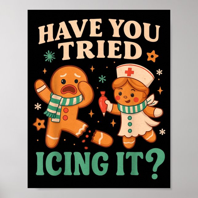 Poster Funny Gingerbread Christmas Pun Have You Tried Ici (Frente)