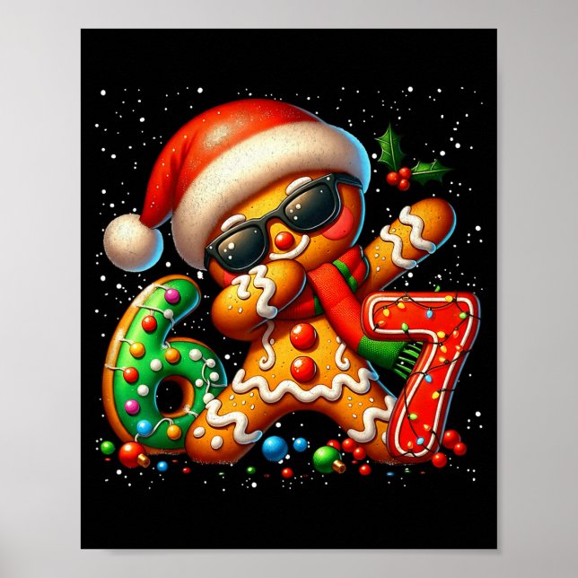 Poster Funny Gingerbread Dabbing Six Seven 67 Meme Christ (Frente)