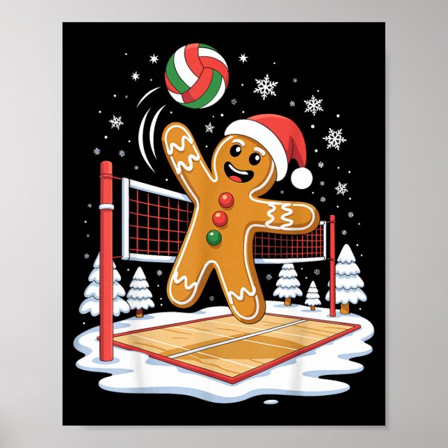 Poster Funny Gingerbread Volleyball Player Christmas  (Frente)