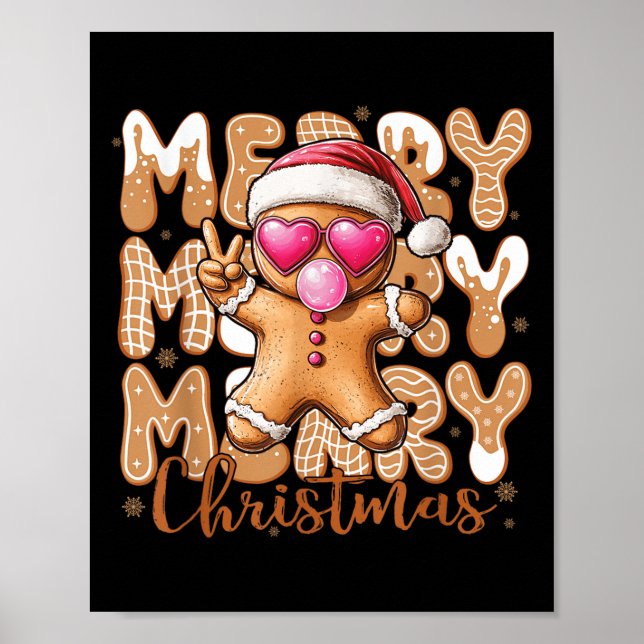 Poster Funny Gingerpão Cookie Sinal de Feliz de Paz Ch (Frente)