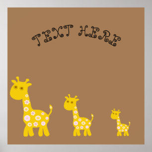 Poster Funny Giraffe Amarelo flora padrão retro