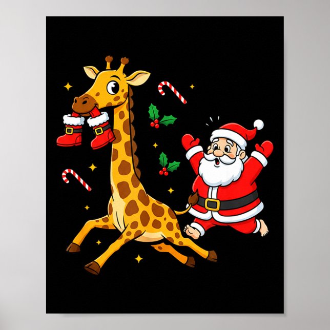Poster Funny Giraffe Santa Claus Boots Christmas Womens M (Frente)