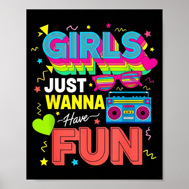 Poster Funny Girls Just W Have Fun Awesome 70's 80's 90's (Frente)