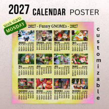 Funny Gnomes 2027 Custom Photo Calendar - Monday