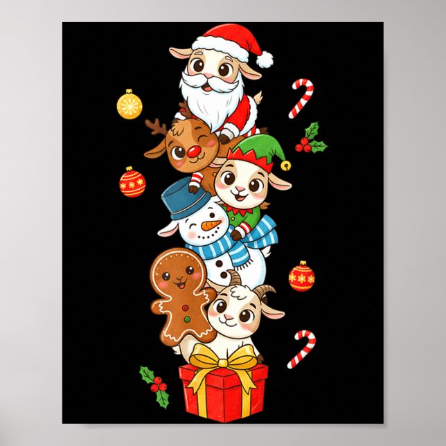 Poster Funny Goat Santa Elf Snowman Christmas Womens Mens (Frente)
