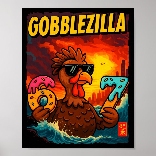 Poster Funny Gobblezilla Meme Thanksgiving And 6-7 Christ (Frente)