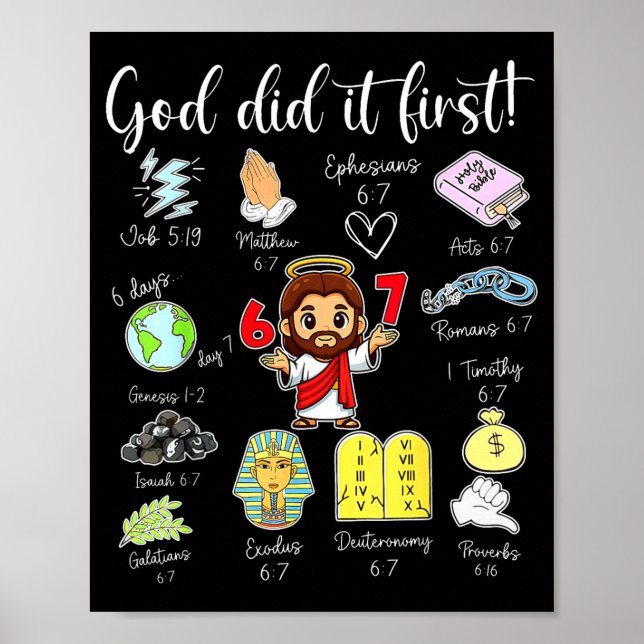 Poster Funny God Did It First 67 Meme Jesus Christian Bib (Frente)