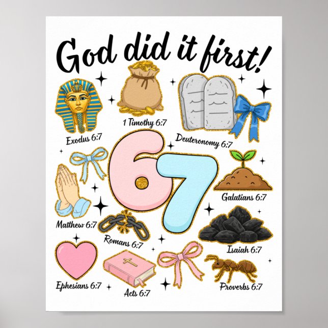 Poster Funny God Did It First 67 Six Seven Christian Bibl (Frente)