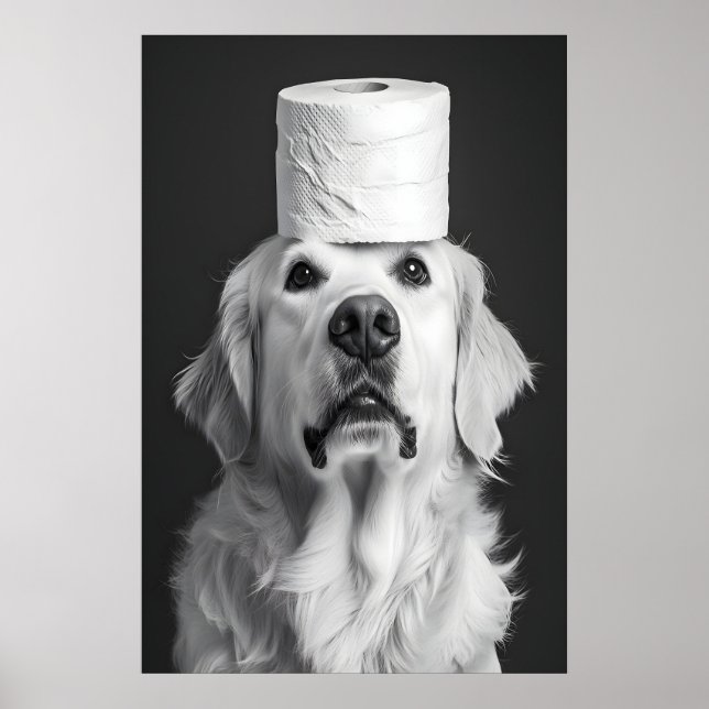 Poster Funny Golden Retriever Bathroom Print, Toilet (Frente)
