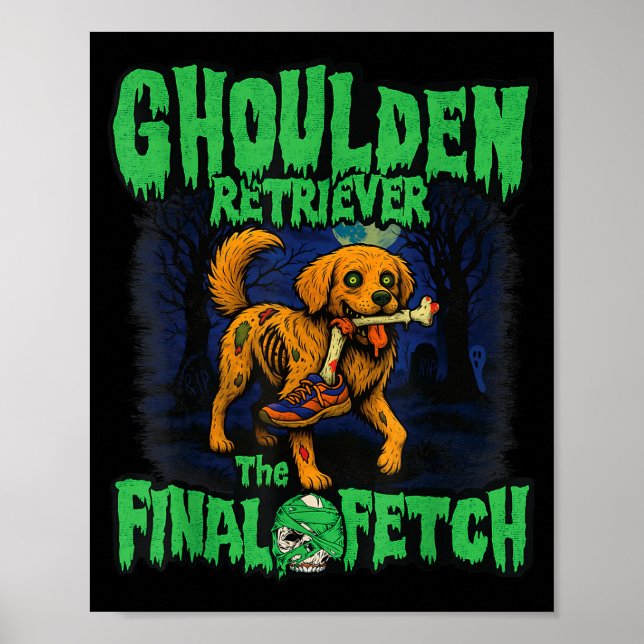 Poster Funny Golden Retriever Zombie Halloween, Soky Ghou (Frente)