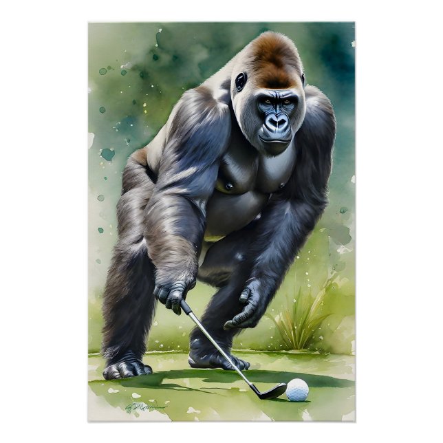 Pôster Funny Gorilla Jogando Golf (Frente)