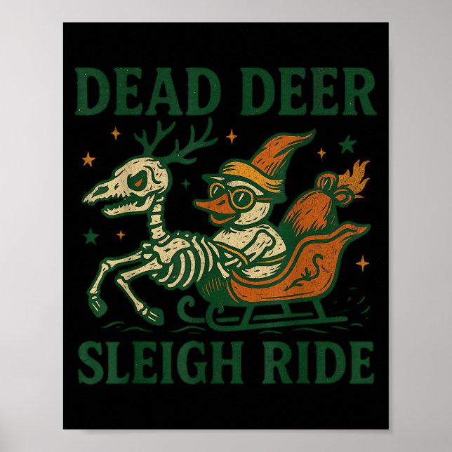 Poster Funny Goth Christmas Pun Y Reindeer Skeleton Xmas  (Frente)