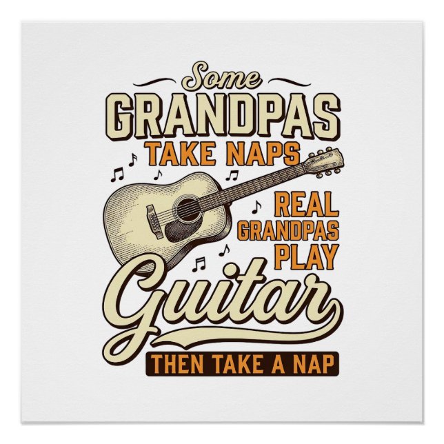 Pôster Funny Grandpa Guitar Vintage Engraving Shirt Desig (Frente)