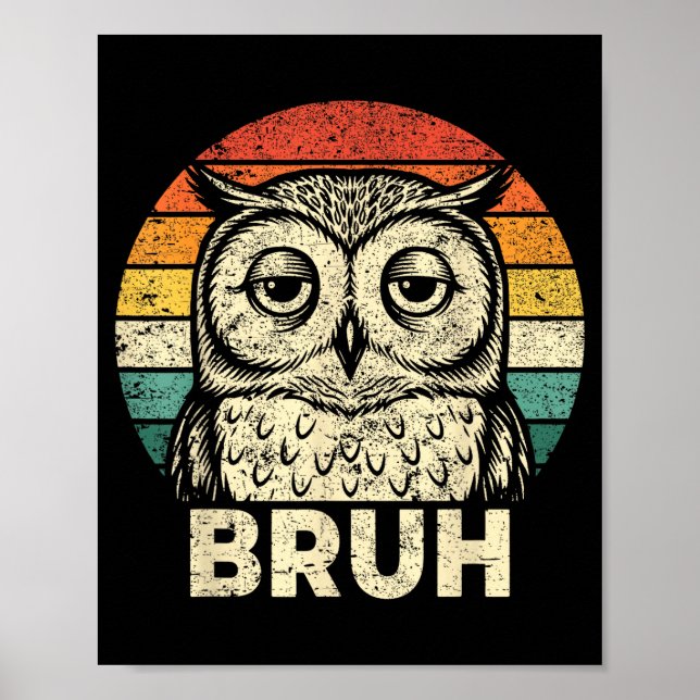 Poster Funny Graphic Tees Owl Bruh For Boys Girls Men Wom (Frente)