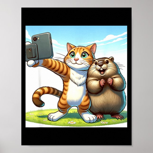 Poster Funny Groundhog Day Cat Taking Selfie With Groundh (Frente)
