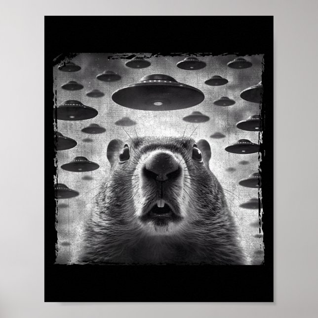 Poster Funny Groundhog Selfie With Alien Ufos Groundhog D (Frente)