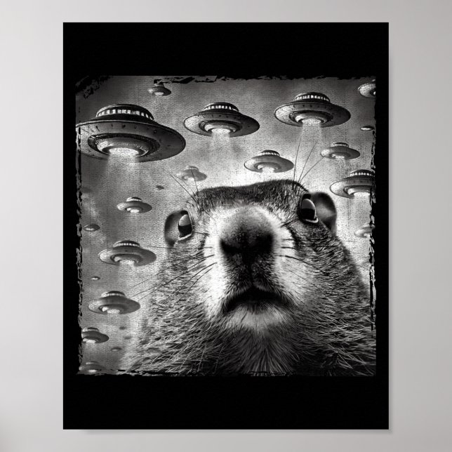 Poster Funny Groundhog Selfie With Alien Ufos Groundhog D (Frente)