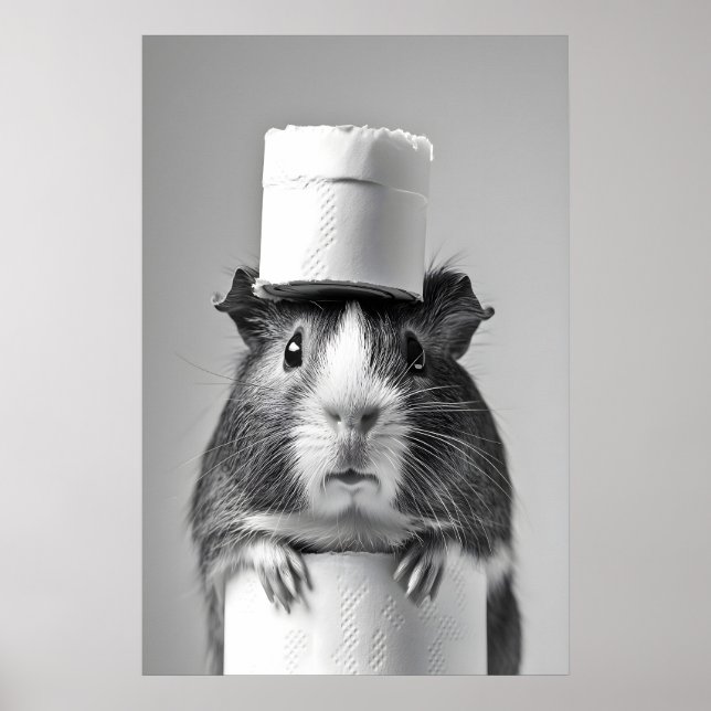 Poster Funny Guinea Pig Bathroom Print, Toilet Paper Hat (Frente)