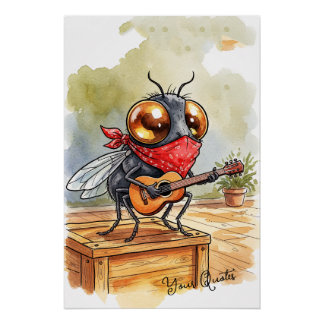 Pôster Funny Guitar Fly Art