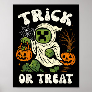 Poster Funny Halloween Gamer Pixel Crianças Tratamento ou