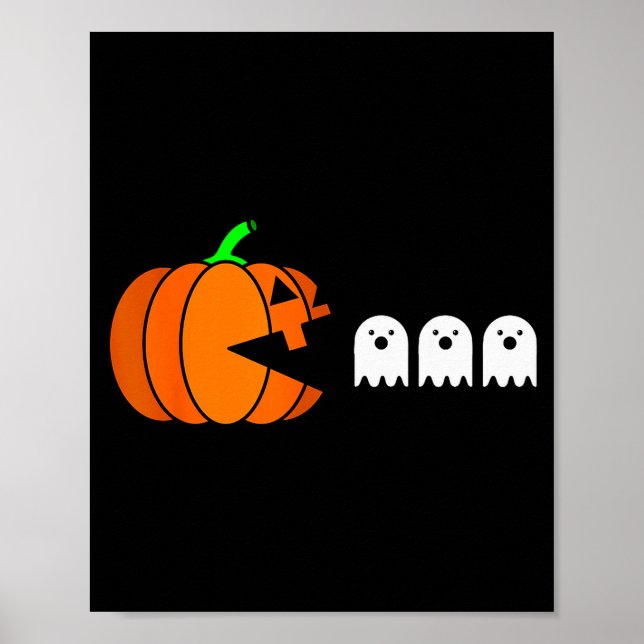 Poster Funny Halloween Pumpkin Eating Ghost, Gamer Men Wo (Frente)
