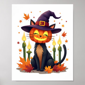 Poster Funny Halloween Pumpkin Head Cat Lover