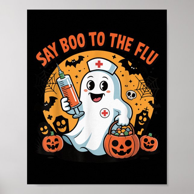 Poster Funny Halloween Quote Say Boo To The Flu Cool Vacc (Frente)