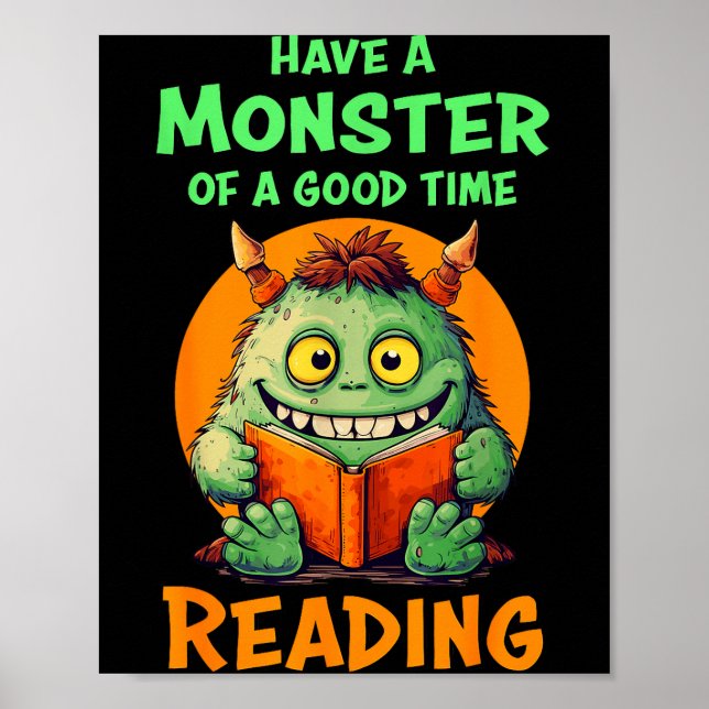 Poster Funny Halloween Teacher Librarian Monster Reading  (Frente)