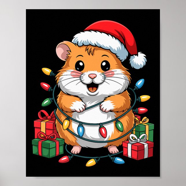 Poster Funny Hamster Santa Hat Animals Lovers Ugly Christ (Frente)