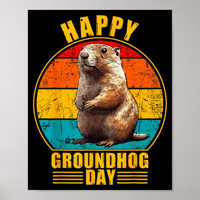Poster Funny Happy Groundhog Day 2025 Decorations Retro V (Frente)