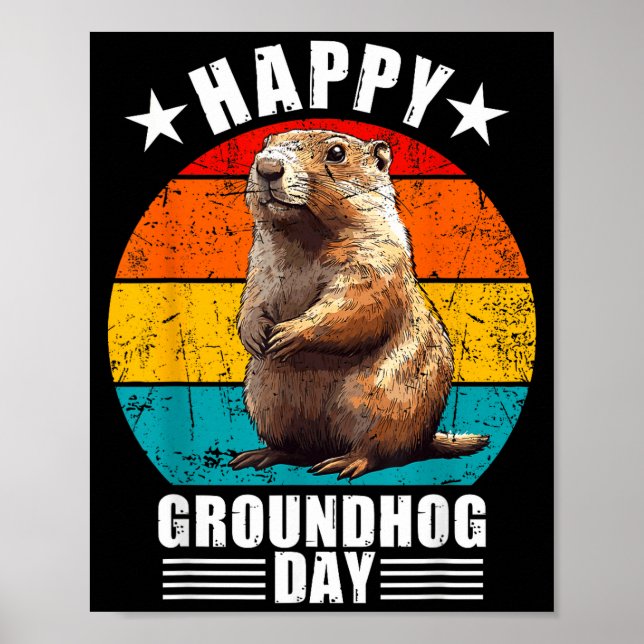 Poster Funny Happy Groundhog Day Decorations 2025 Retro V (Frente)