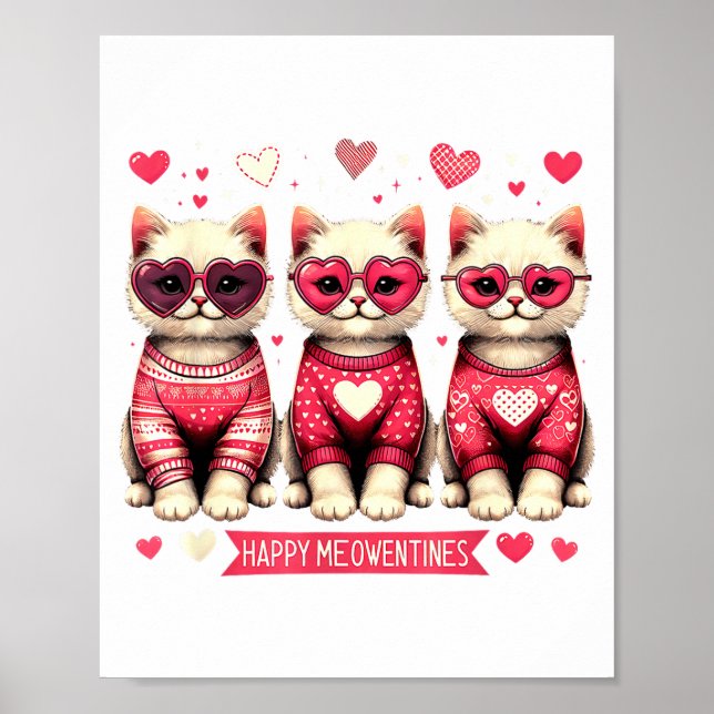 Poster Funny Happy Meowentines Cute Valentine Cats Love C (Frente)