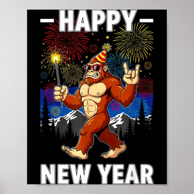 Poster Funny Happy New Year 2026 Bigfoot Lovers New Years (Frente)