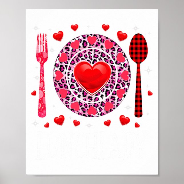 Poster Funny Happy Valentines Day Lunch Lady Leopard Hea  (Frente)