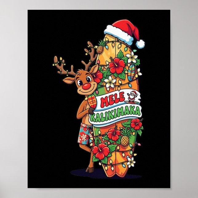 Poster Funny Hawaiian Christmas Mele Kalikimaka Reindeer  (Frente)