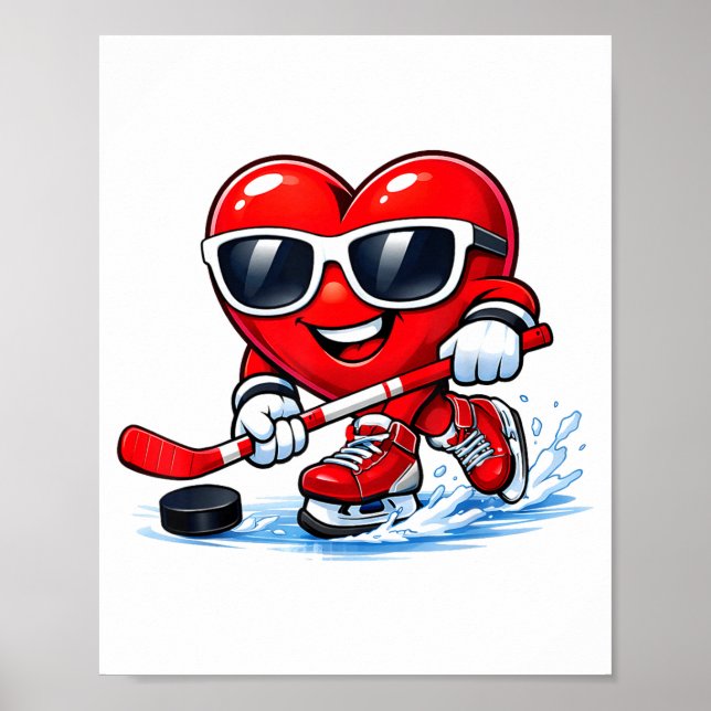 Poster Funny Heart Playing Hockey Apparel  (Frente)