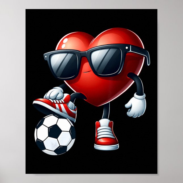Poster Funny Heart Playing Soccer Valentines Day Mens Boy (Frente)