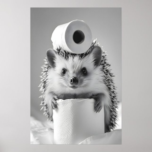 Poster Funny Hedgehog Bathroom Print, Toilet Paper Humor (Frente)