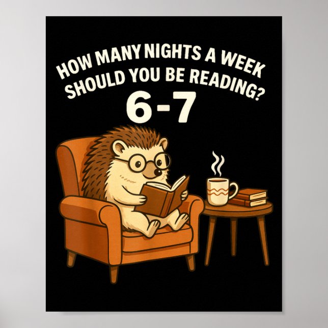 Poster Funny Hedgehog Reading Book 67 Six Seven Meme  (Frente)
