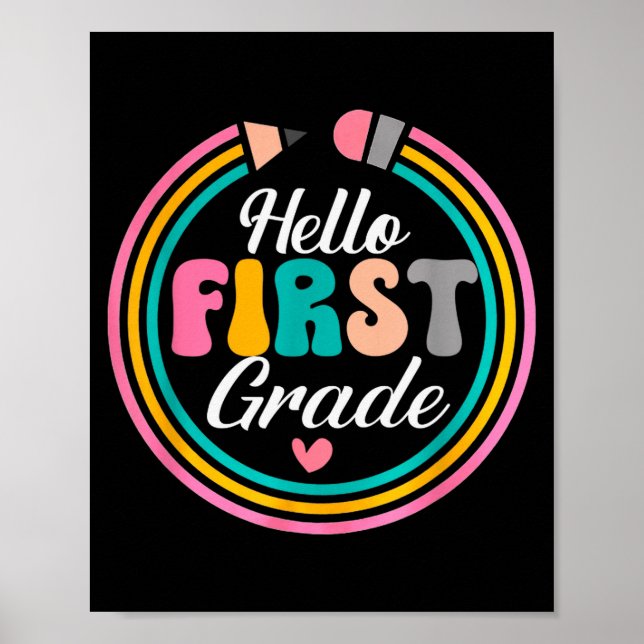 Poster Funny Hello First Grade Pencil Circle Design  (Frente)
