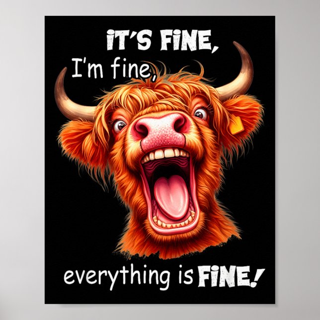 Poster Funny Highland Cow It's Fine I'm Fine Everything I (Frente)
