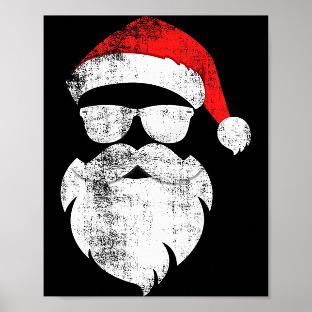 Poster Funny Hipster Santa Face With Hat Beard &amp; Gles (Frente)