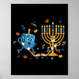 Poster Funny Hockey Dreidel Menorah Hanukkah Kids Womens 