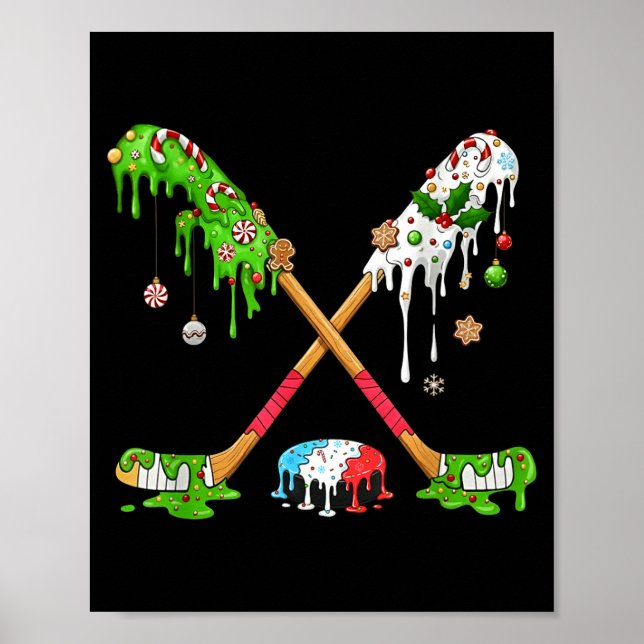 Poster Funny Hockey Holiday Candy Cane Gingerbread  (Frente)