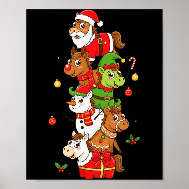 Poster Funny Horse Santa Elf Snowman Christmas Womens Men (Frente)