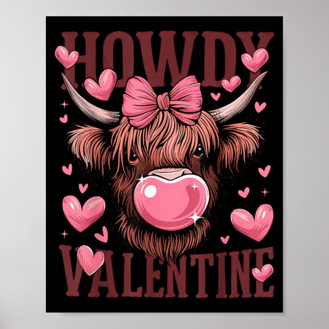 Poster Funny Howdy Valentine Highland Cow Valentine’s Day (Frente)