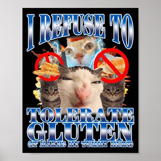 Poster Funny Humor I Refuse To Tolerate Gluten Cat Meme Q (Frente)