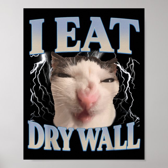 Poster Funny I Eat Dry Wall Silly Cat Meme Men Women Kids (Frente)