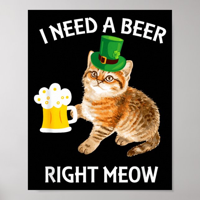 Poster Funny Irish Beer Cat St Patricks Day Drinking With (Frente)